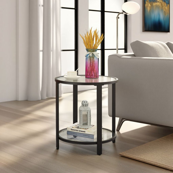 Ebern Designs Doynton Round Glass Top End Side Table &amp; Reviews | Wayfair